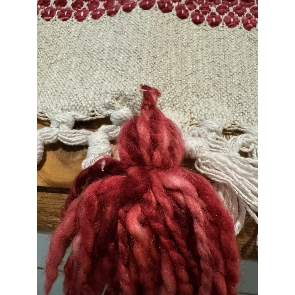 Max Studio Home Woven Throw Blanket Red Green Cream Metallic Fringe Tassels